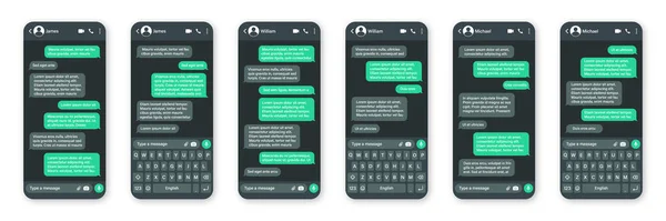 Smartphone Realistico Con App Messaggistica Cornice Sms Schermata Chat Conversazione — Vettoriale Stock