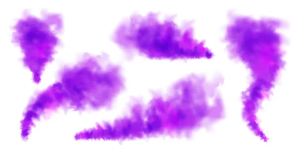 Nuvole Fumo Colorate Viola Isolate Sfondo Bianco Effetto Nebbia Realistico — Vettoriale Stock