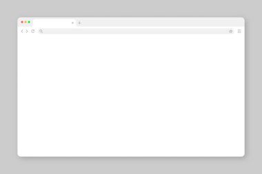 Sekme, araç çubuğu ve arama alanı olan boş web tarayıcı penceresi. Modern web sitesi, düz stil internet sayfası. Bilgisayar, tablet ve akıllı telefon için tarayıcı modeli. Vektör illüstrasyonu.