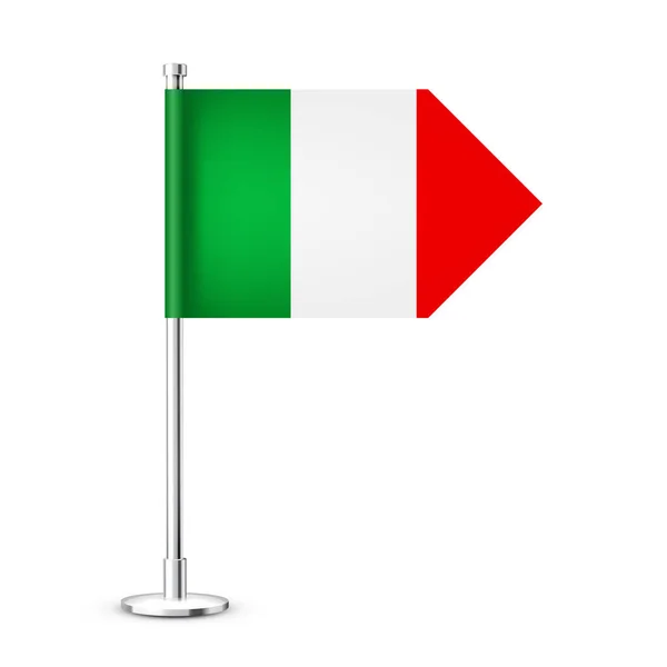 Реалистичный Итальянский Настольный Флаг Хромированном Стальном Столбе Сувенир Италии Настольный — стоковый вектор