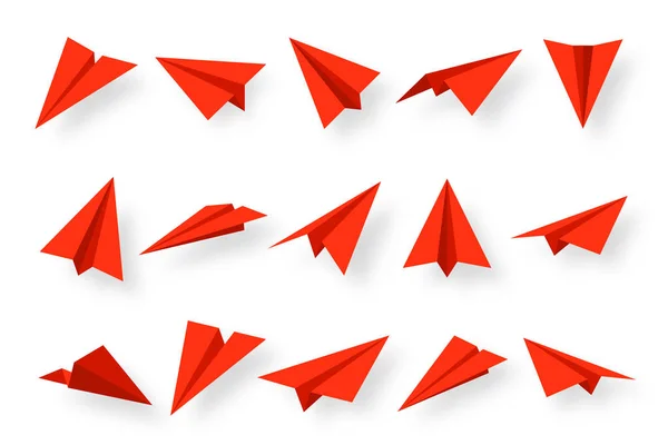 Realistic Red Paper Planes Collection Handmade Origami Aircraft Flat Style — Διανυσματικό Αρχείο