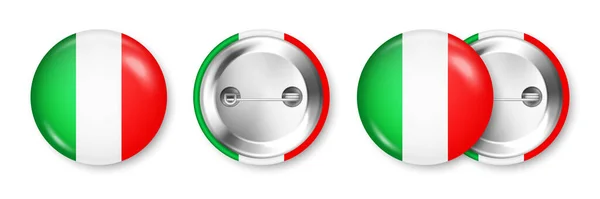 Realistyczna Odznaka Nadrukowaną Włoską Flagą Pamiątka Włoch Błyszcząca Odznaka Błyszczącym — Wektor stockowy
