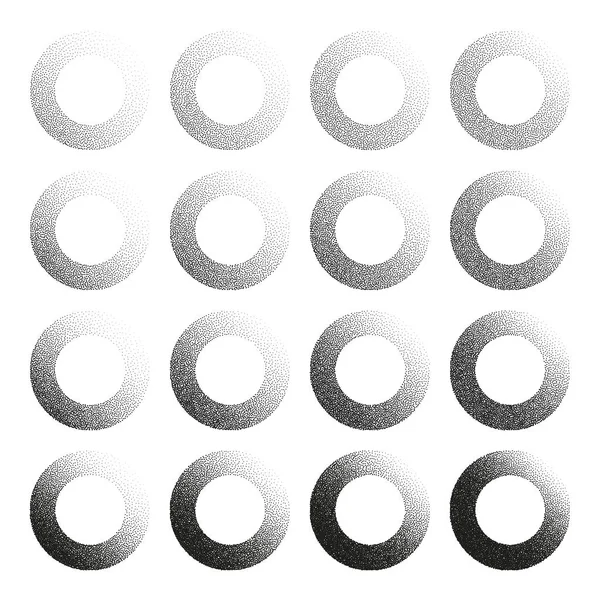 Στρογγυλό Σχήμα Διακεκομμένα Αντικείμενα Στοιχεία Stipple Βαθμίδωση Συρραφή Σχέδιο Κουκκίδες — Διανυσματικό Αρχείο