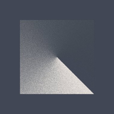 Kare şeklindeki noktalı nesne, noktalı elementler. Gittikçe azalıyor. Noktalama, noktalama çizimi, noktalar kullanarak gölgeleme. Piksel ayrışması, yarım ton etkisi. Beyaz gürültü tanecikli doku. Vektör illüstrasyonu.