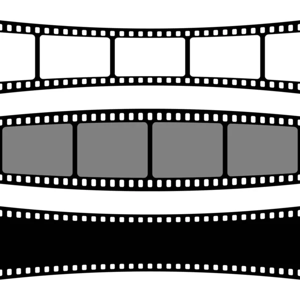 湾曲したフィルムストリップコレクション 古いレトロ映画のストリップ アナログビデオ録画装置 ベクターイラスト — ストックベクタ