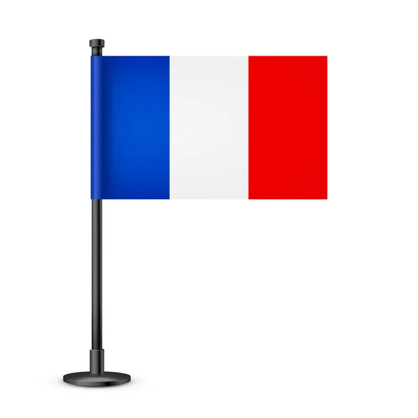 Ρεαλιστική Γαλλική Σημαία Τραπεζιού Μαύρο Ατσάλινο Στύλο Σουβενίρ Από Γαλλία — Διανυσματικό Αρχείο