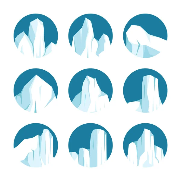 Плаваюча Колекція Айсбергів Дрейфуючий Арктичний Льодовик Блок Замерзлої Океанської Води — стоковий вектор