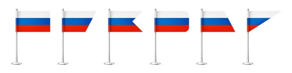 Realista Varias Banderas Mesa Rusas Poste Acero Cromado Recuerdo Rusia — Vector de stock