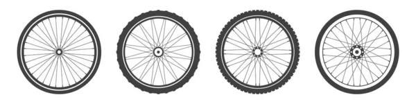 Black Bicycle Wheel Symbols Collection Bike Rubber Tyre Silhouettes Fitness — 图库矢量图片