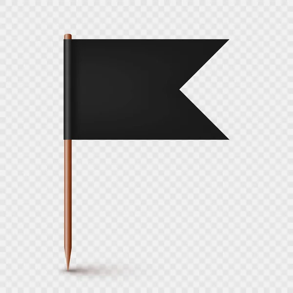 黒い紙の旗を持つ現実的な木製のつまようじ 位置情報 地図ポインタ 広告やプロモーションのためのブランクモックアップ ベクターイラスト — ストックベクタ