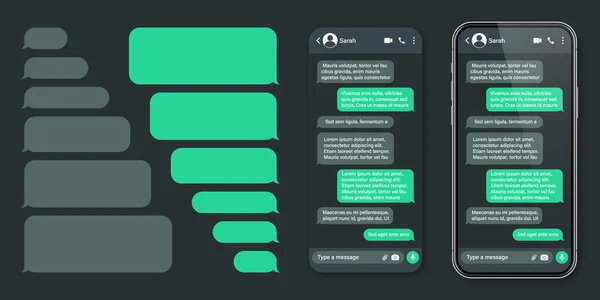 Smartphone Realistico Con App Messaggistica Cornice Sms Schermata Chat Conversazione — Vettoriale Stock