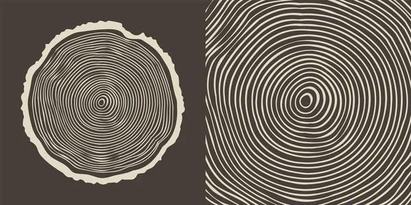 丸みを帯びた木の幹のカット 松やオークのスライス 木を切った木を見た 木の輪で茶色の木の質感 手描きスケッチ ベクターイラスト — ストックベクタ