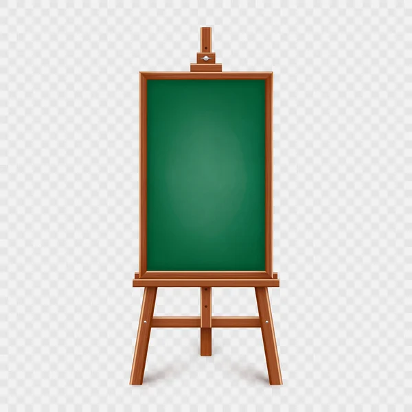 木制画架上现实的绿色黑板 三脚架上的木制框架空白黑板 演示板 文字的书写表面 在线学习 学习模仿 矢量说明 — 图库矢量图片