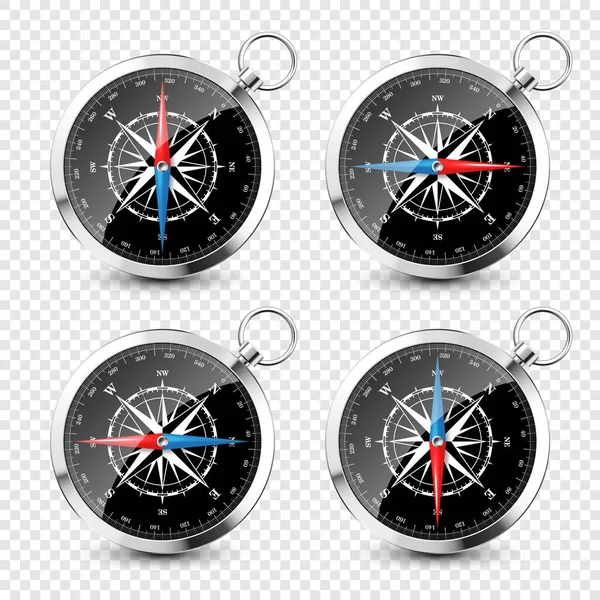 Realistic Silver Vintage Compass Marine Wind Rose Cardinal Directions North — Stock Vector