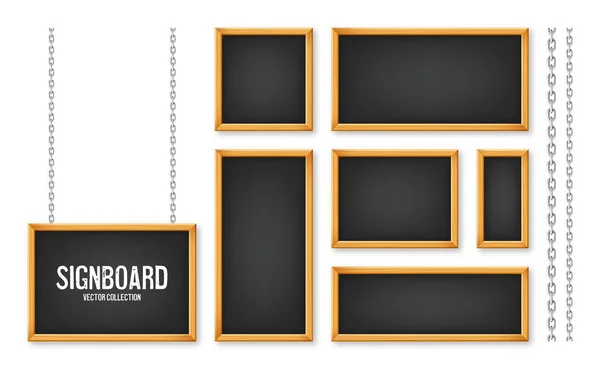 Signboards Wooden Frame Hanging Metal Chain Restaurant Menu Board School — Διανυσματικό Αρχείο