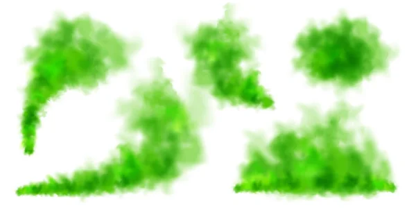 白い背景に隔離された緑のカラフルな煙の雲 現実的な霧の効果 空気中の蒸気の流れ ベクターイラスト — ストックベクタ