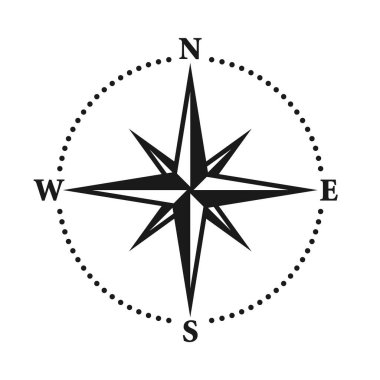 Vintage marine wind rose, nautical chart. Monochrome navigational compass with cardinal directions of North, East, South, West. Geographical position, cartography and navigation. Vector illustration clipart