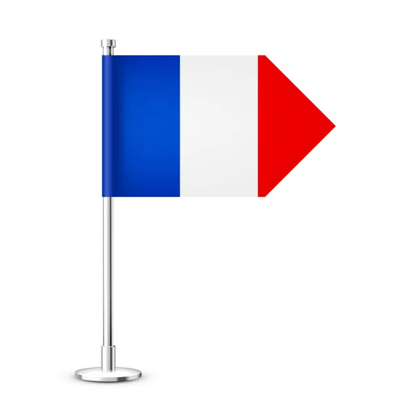 Ρεαλιστική Γαλλική Σημαία Τραπεζιού Ένα Στύλο Χρωμίου Χάλυβα Σουβενίρ Από — Διανυσματικό Αρχείο