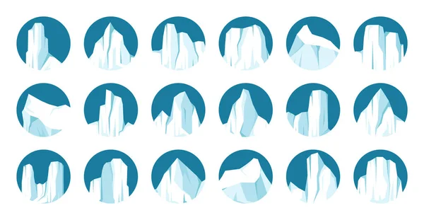 Coleção Icebergs Flutuantes Geleira Ártica Deriva Bloco Água Oceano Congelada —  Vetores de Stock