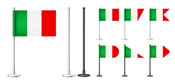 Realista Varias Banderas Mesa Italianas Poste Acero Cromado Recuerdo Italia — Vector de stock