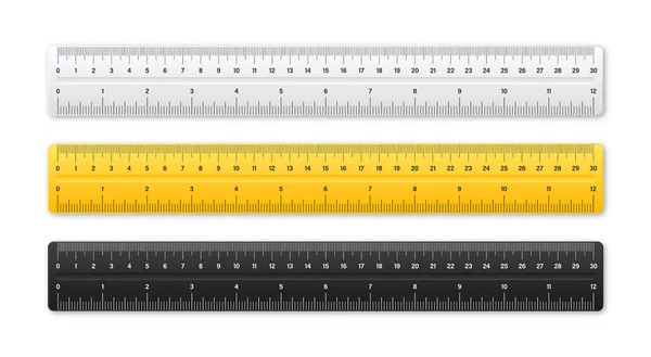 Realistic Various Plastic Rulers Measurement Scale Divisions Measure Marks School — Stock Vector