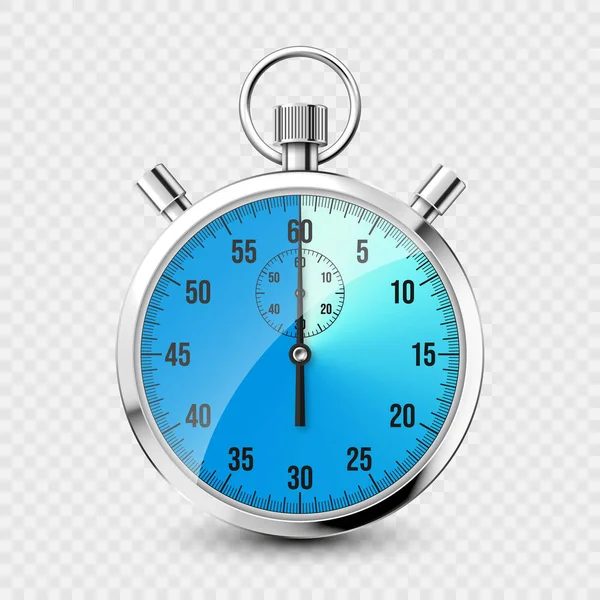Realistic Classic Stopwatch Icon Shiny Metal Chronometer Time Counter Dial — Stok Vektör