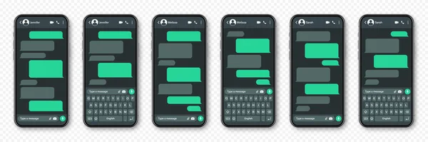 Smartphone Realista Con Aplicación Mensajería Marco Texto Sms Blanco Pantalla — Vector de stock