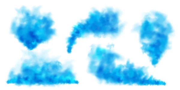 Beyaz Arka Planda Izole Edilmiş Mavi Renkli Duman Bulutları Gerçekçi — Stok Vektör