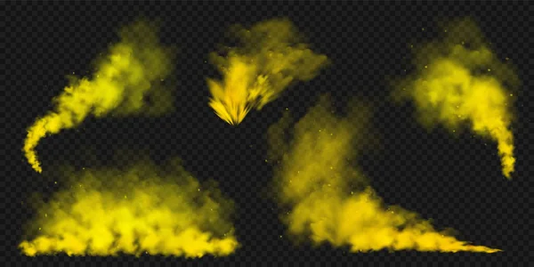 Realistic Yellow Colorful Smoke Clouds Mist Effect Colored Fog Dark — Stockvektor