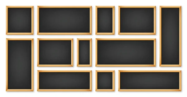 Realistic Various Chalkboards Wooden Frame Black Restaurant Menu Board School — Stock Vector