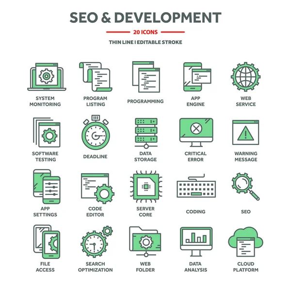 Search Engine Optimization Seo Development Internet Technology Online Services Data - Stok Vektor