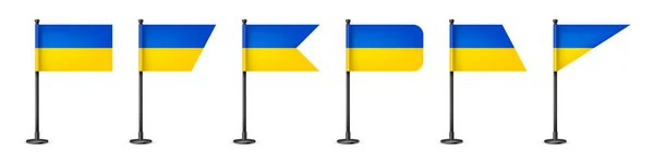Realisztikus Különböző Ukrán Asztali Zászlók Egy Fekete Acél Rúdon Szuvenír — Stock Vector