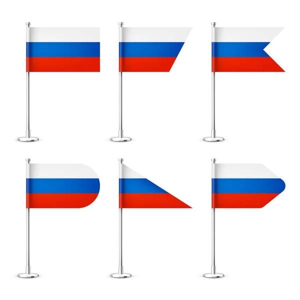 Krom Çelik Bir Direkte Gerçekçi Rus Masa Bayrakları Rusya Dan — Stok Vektör