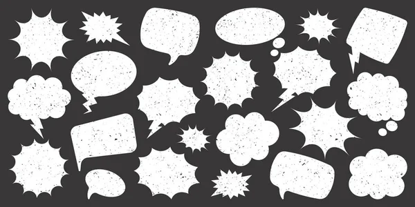 Siyah Arka Planda Beyaz Grunge Komik Konuşma Balonları Çizimi Eski — Stok Vektör