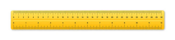 实用的塑料尺子 刻度和刻度 刻度标记 学校尺子 厘米和英寸长尺寸的尺子 办公用品 矢量说明 — 图库矢量图片