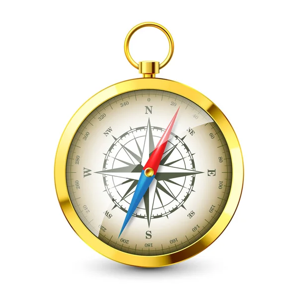 Realistyczny Złoty Rocznik Kompas Morskim Wiatrem Rósł Kardynalne Kierunki Północy — Wektor stockowy