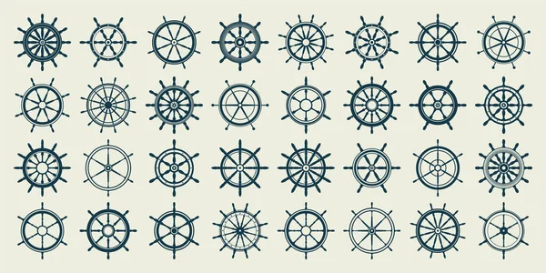 Колекція Старовинних Кермових Коліс Корабель Ретро Колісний Символ Яхти Значок — стоковий вектор