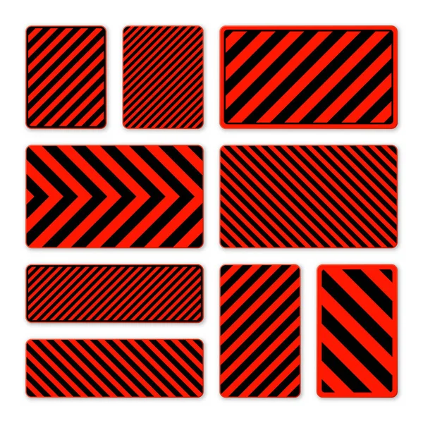 Olika Svarta Och Röda Varningsskyltar Med Diagonala Linjer Uppmärksamhet Fara — Stock vektor