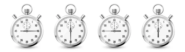 Realistyczne Klasyczne Ikony Stopera Błyszczący Metalowy Chronometr Licznik Czasu Tarczą — Wektor stockowy