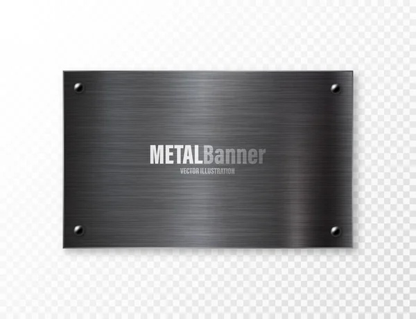 Realistische Black Metal Banners Collectie Geborsteld Staal Aluminium Plaat Paneel — Stockvector