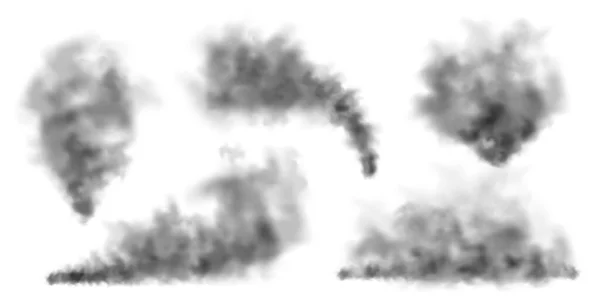Fumée Réaliste Noire Nuages Poussière Isolés Sur Fond Blanc Smog — Image vectorielle