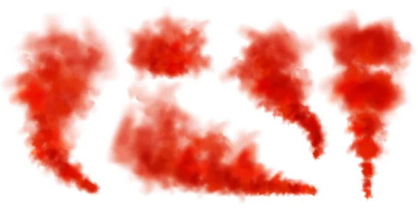 Rote Bunte Rauchwolken Vereinzelt Auf Weißem Hintergrund Realistischer Nebeleffekt Nebel — Stockvektor
