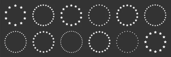 White Stars Various Sizes Arranged Circle Frame Border Black Star — стоковый вектор