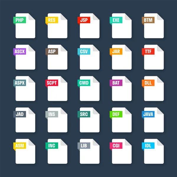 Common System File Formats Document Types Extensions Flat Style Icons — ストックベクタ