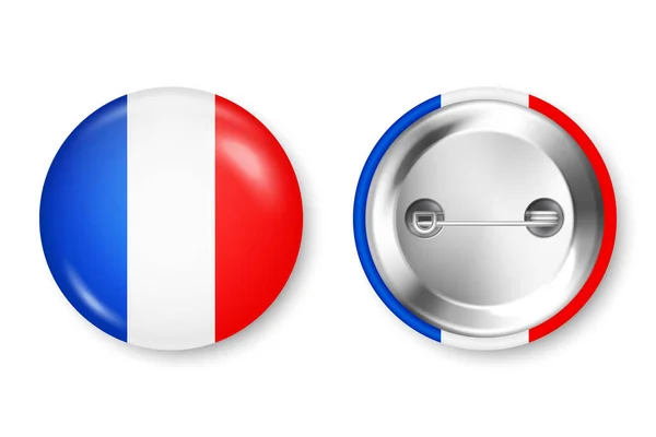 Realistyczna Odznaka Nadrukowaną Francuską Flagą Pamiątka Francji Błyszcząca Odznaka Błyszczącym — Wektor stockowy