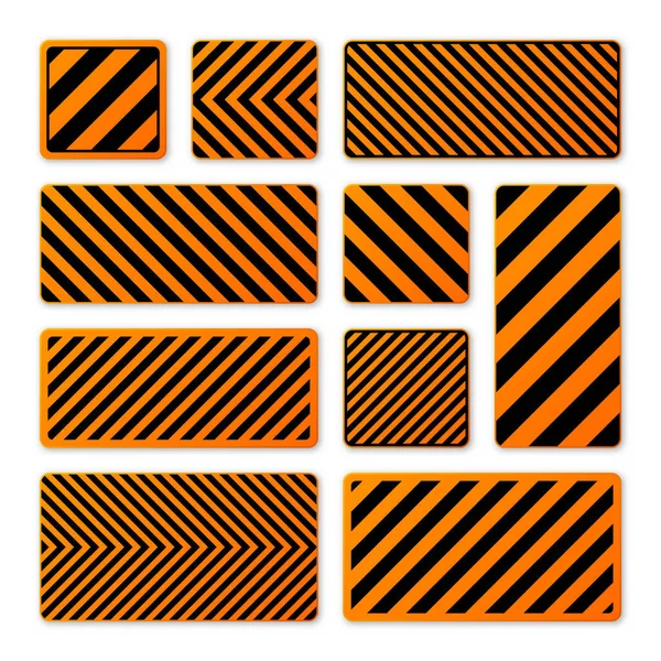 Olika Svarta Och Orange Varningsskyltar Med Diagonala Linjer Uppmärksamhet Fara — Stock vektor