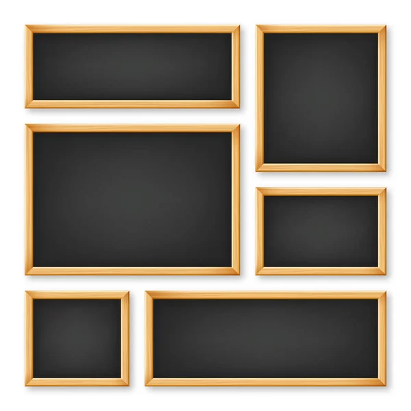 Realistisch Verschiedene Tafeln Einem Holzrahmen Schwarze Speisekarte Restaurant Schultafel Schreibfläche — Stockvektor