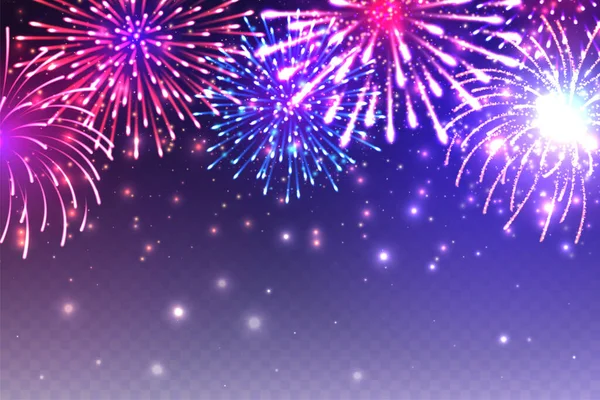 Fuochi Artificio Festivi Realistici Con Effetto Trasparenza Esplosione Colorata Con — Vettoriale Stock