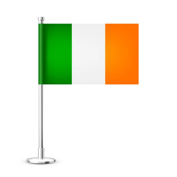Realistic Irish Table Flag Chrome Steel Pole Souvenir Ireland Desk — Stock Vector