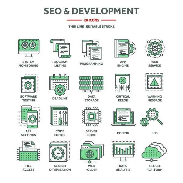 Search Engine Optimization Seo Development Internet Technology Online Services Data —  Vetores de Stock
